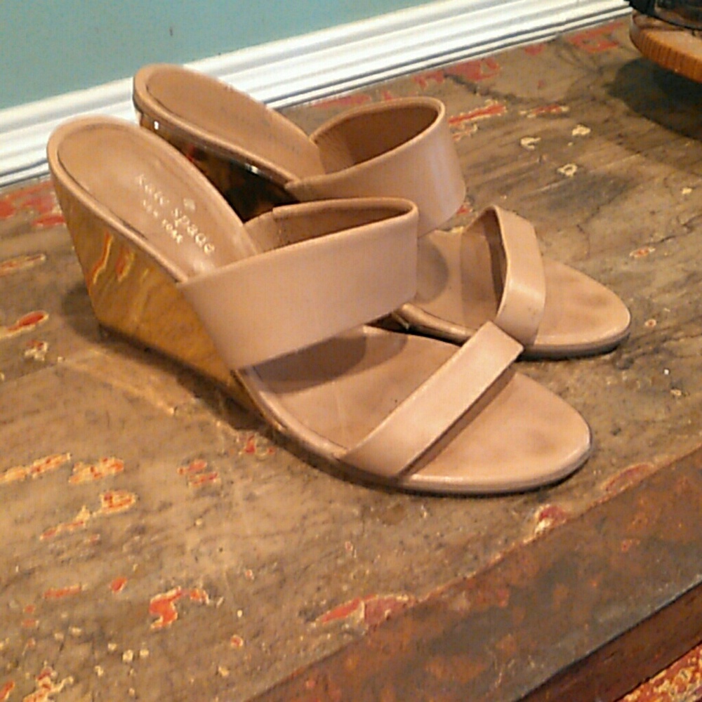 Kate Spade abilene gold nude wedge sandals US 8